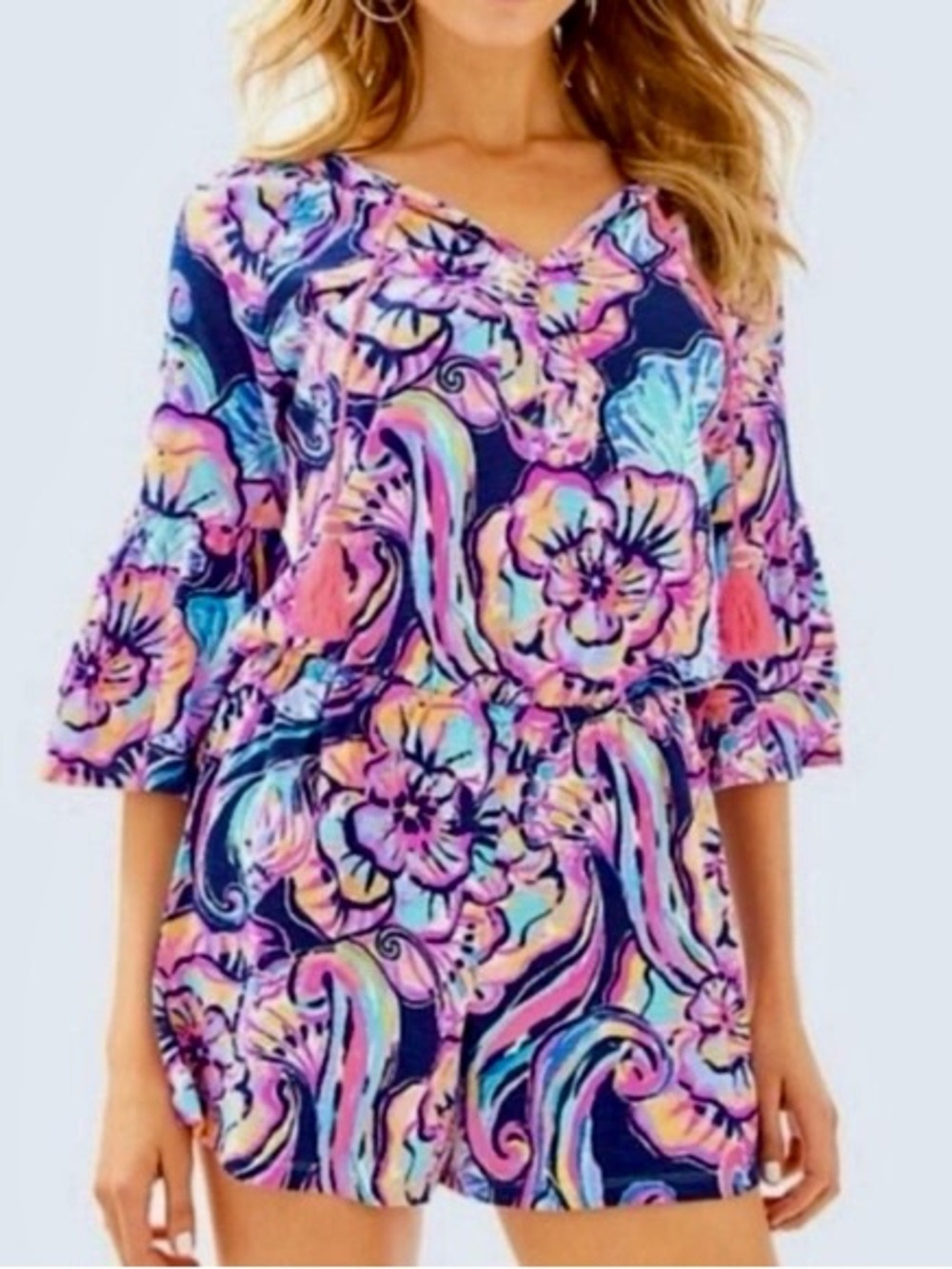 Lilly Pulitzer Del Lago Romper Bateau Nauti Navy Flounce Sleeve Size XS